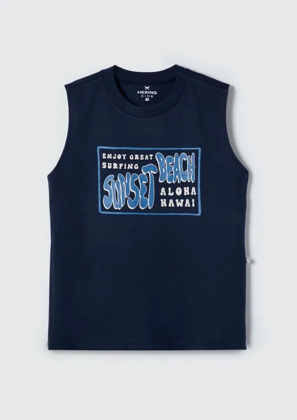 Regata Infantil Menino Em Malha De Algodão Com Estampa - Azul 002
