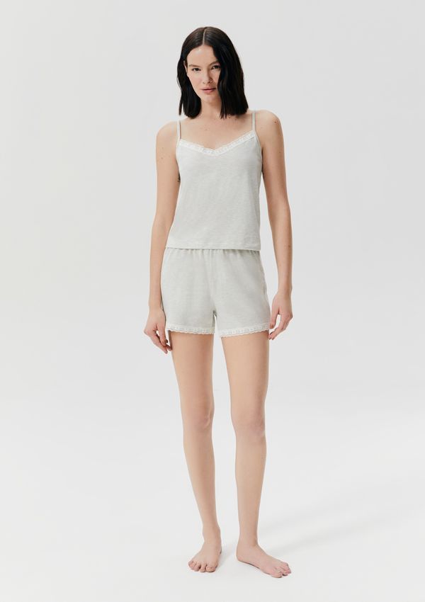 Pijama Curto Feminino Com Renda - Cinza P