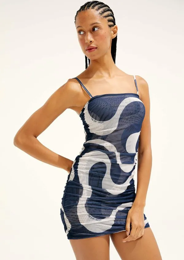 Vestido Curto Estampado Em Tule Hering + Cosmo - Azul M