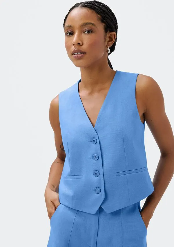 Colete Feminino Com Linho - Azul XP