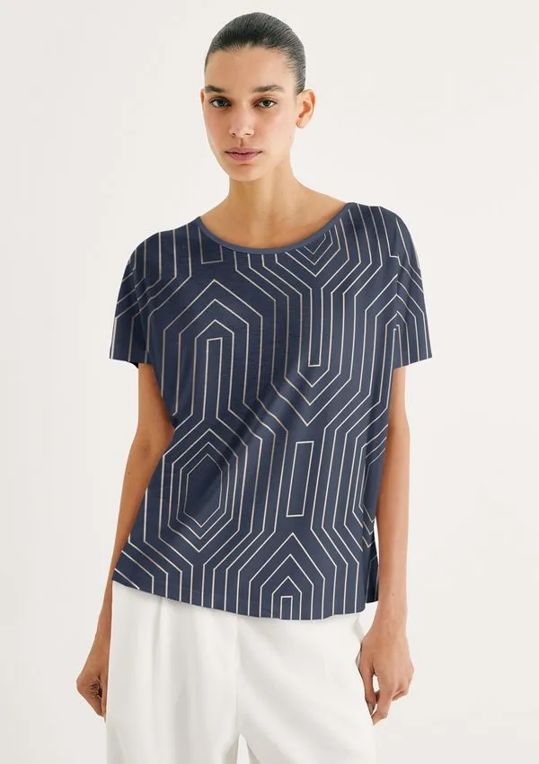 Blusa Feminina Manga Curta Estampada - Azul G