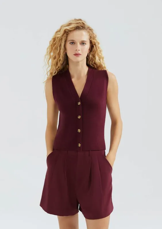 Colete Feminino Em Tricô Leve - Vinho XG