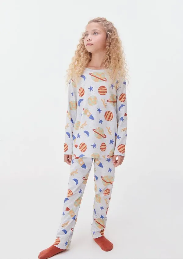 Pijama Infantil Menino Estampado Em Algodão - Cinza 006