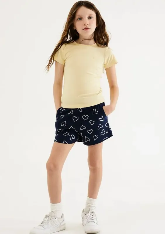 Shorts Básico Infantil Menina Clochard Estampado - Azul 010