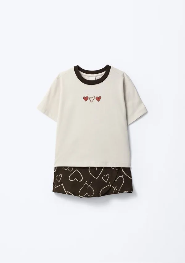 Conjunto Curto Infantil Menina Estampado - Cinza 012