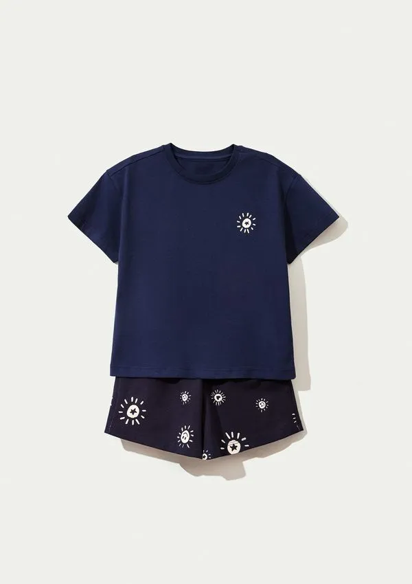 Conjunto Infantil Menina Curto Estampado - Azul 010