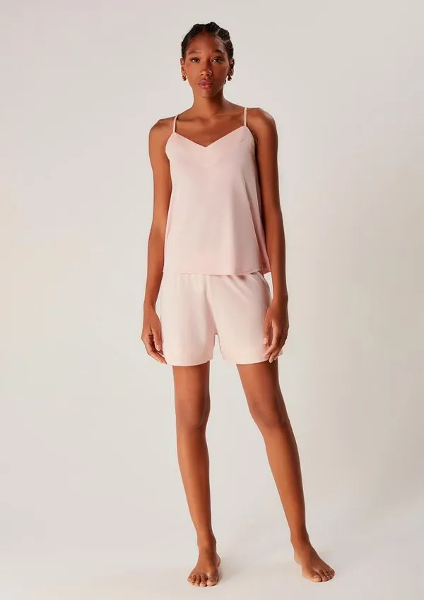 Pijama Curto Feminino Alças Finas Em Viscose - Rosa XP
