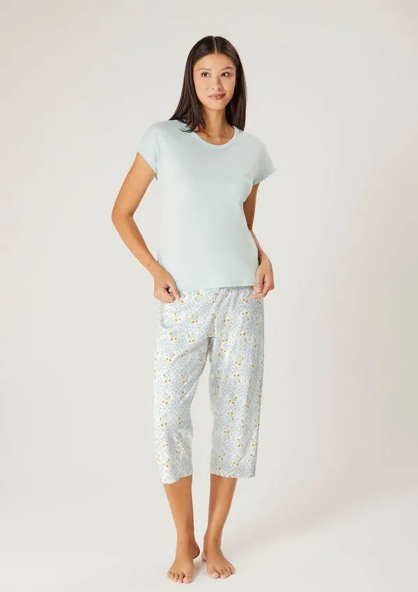 Pijama Longo Feminino Estampado - Verde M