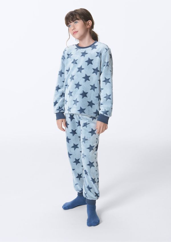 Pijama Longo Infantil Em Fleece - Azul 004