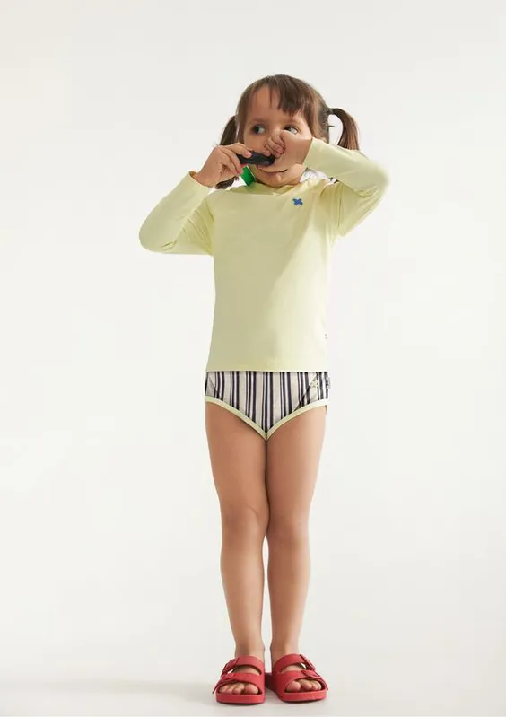 Conjunto Biquíni Infantil Listrado Proteção UV - Azul 012