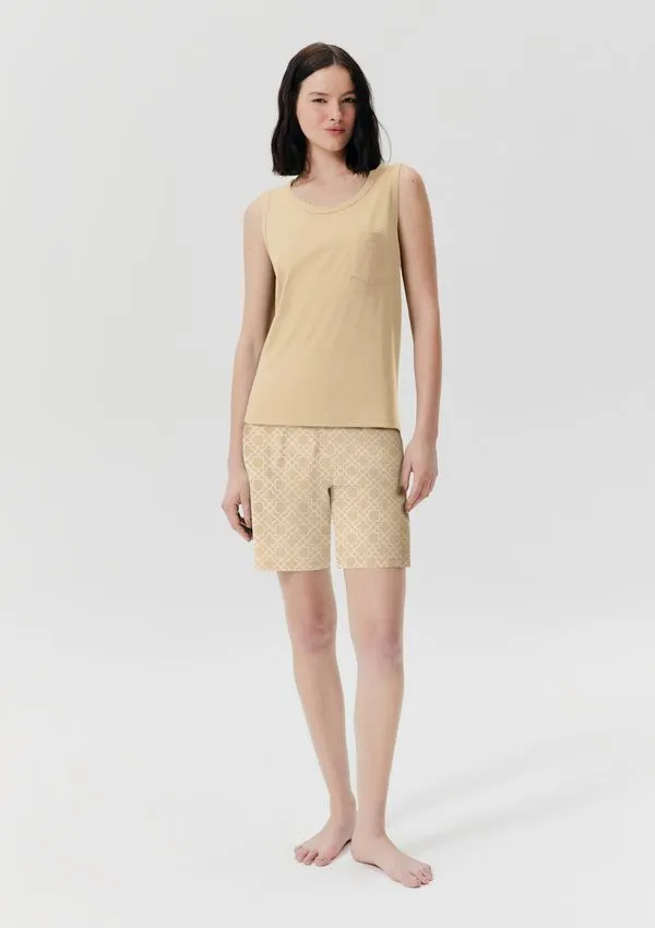 Pijama Curto Feminino Amplo Estampado - Amarelo XG