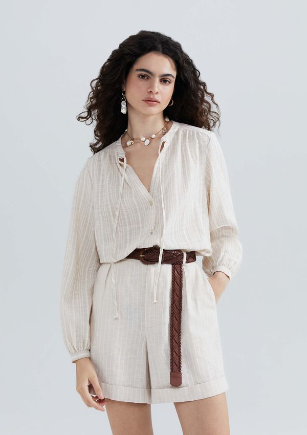 Blusa Bata Feminina Manga Longa Listrada - Bege G