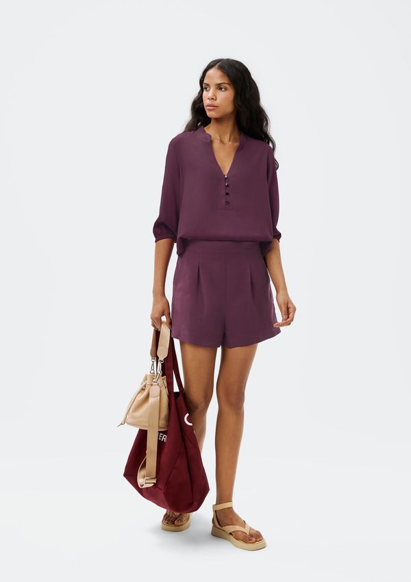 Shorts Feminino Cintura Alta Em Viscolinho - Roxo M