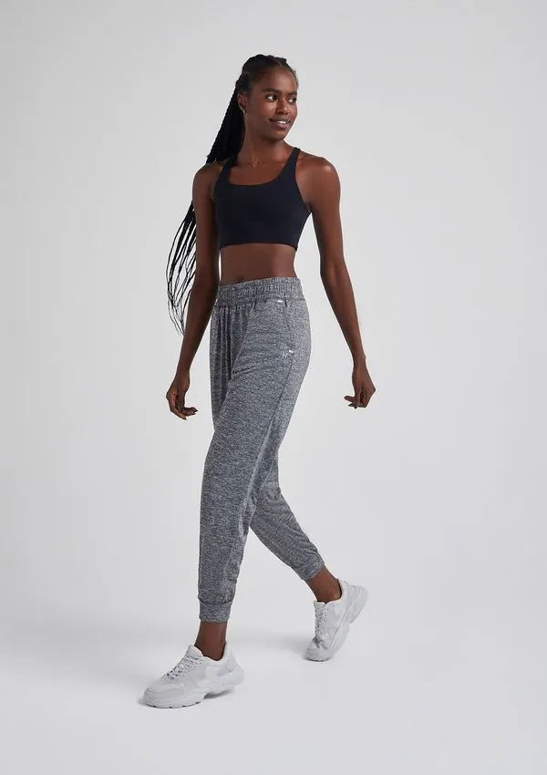 Calça Esportiva Feminina Jogger Em Poliamida - Cinza XG