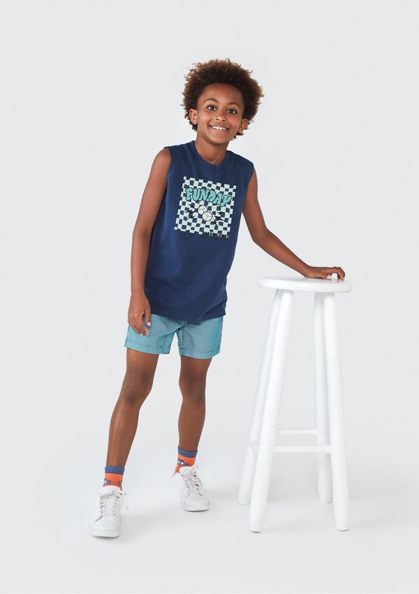 Regata Infantil Menino Em Malha De Algodão Com Estampa - Azul 012