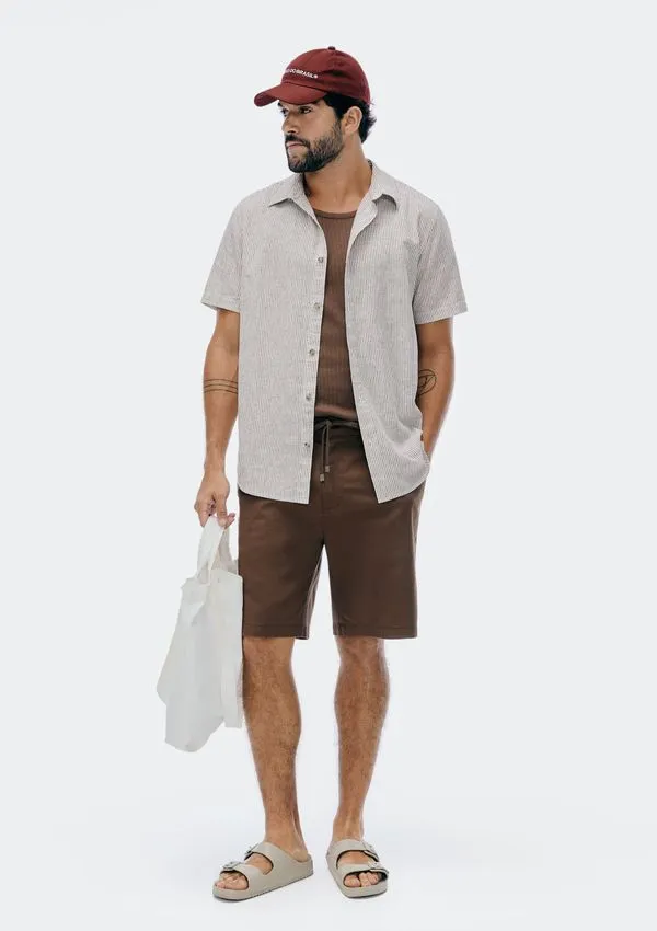 Bermuda Masculina Em Sarja Empapelada - Marrom 044