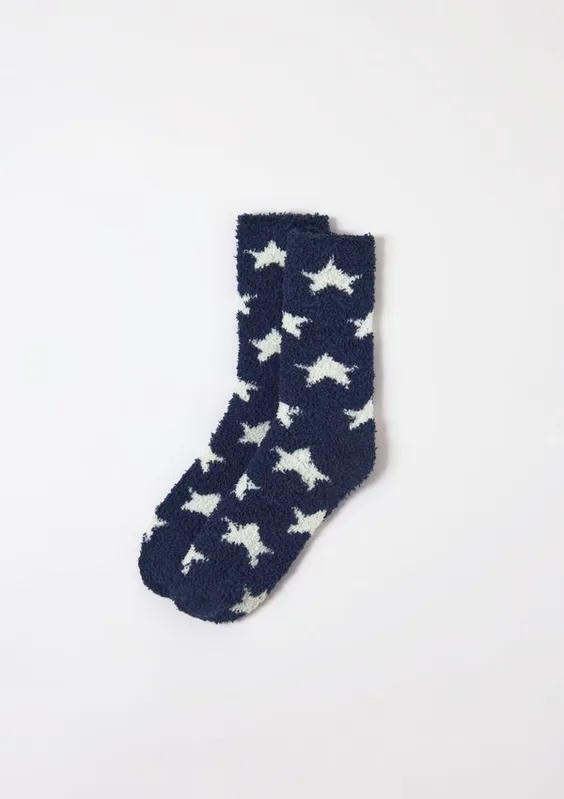 Meia Unissex Estampada Cano Longo Em Tricô De Chenille - Azul P