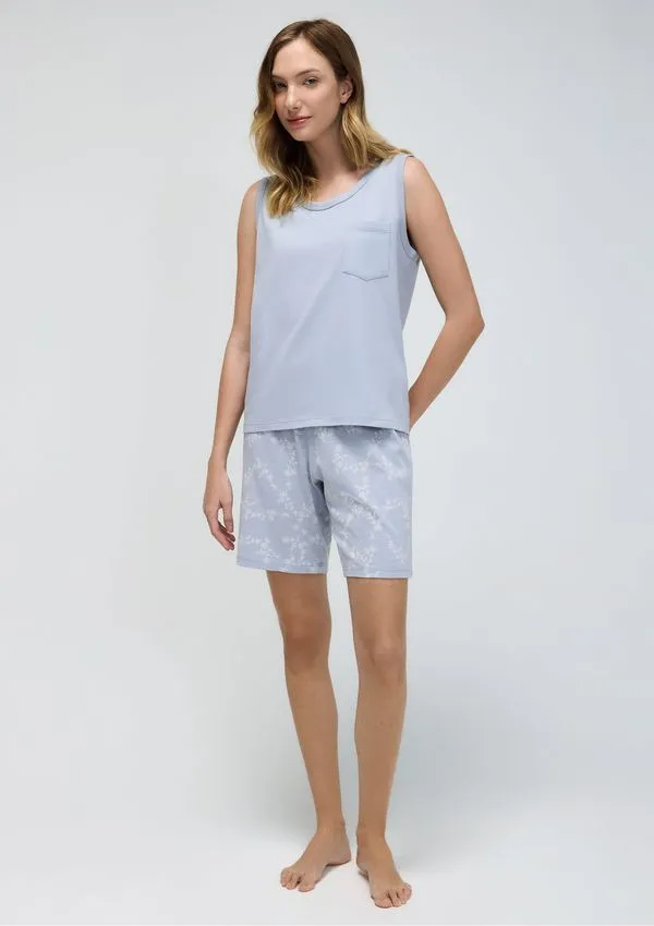 Pijama Curto Feminino Amplo Estampado - Azul G