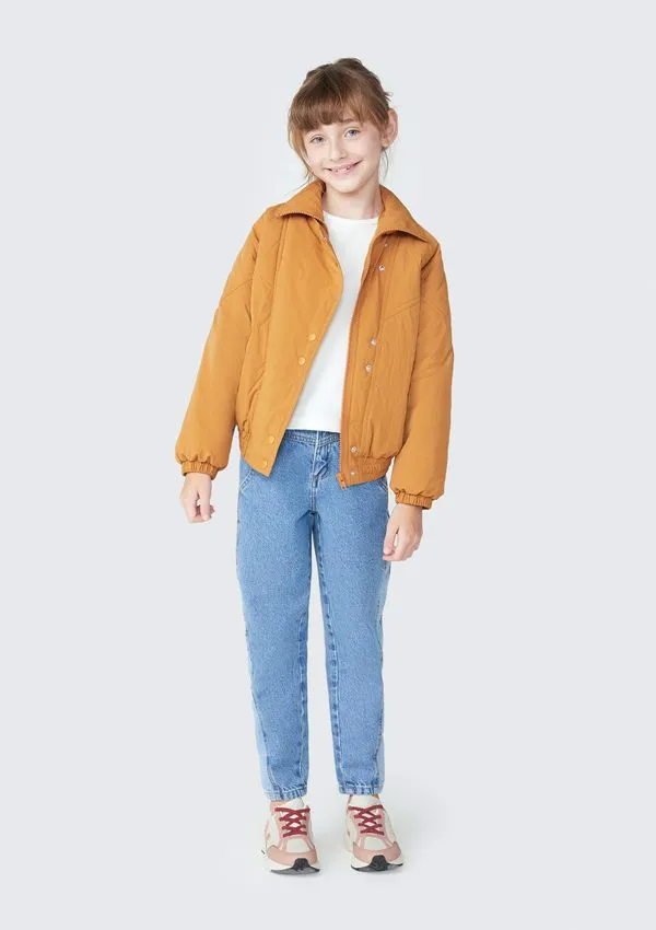 Jaqueta Puffer Infantil Menina Gola Alta - Marrom 008