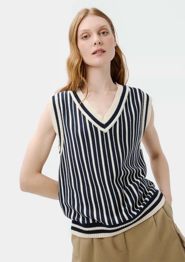Colete Feminino Fio Tinto Em Tricô - Azul G