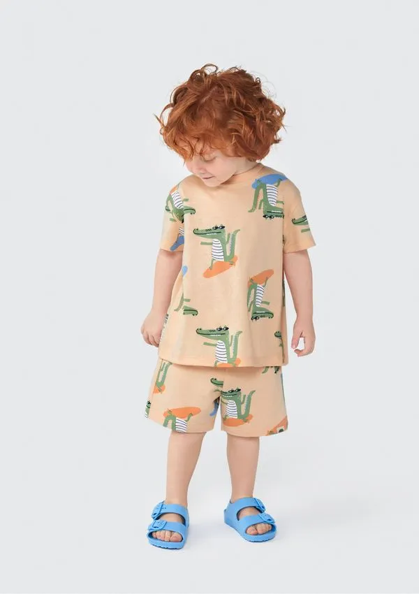 Shorts de Moletom Infantil Menino Toddler Estampado - Bege 003