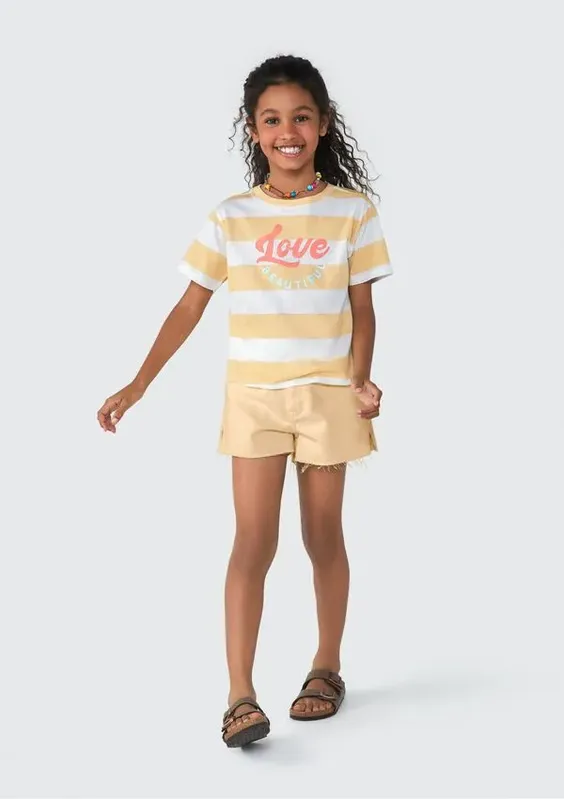 Shorts Infantil Menina Em Sarja - Bege 006