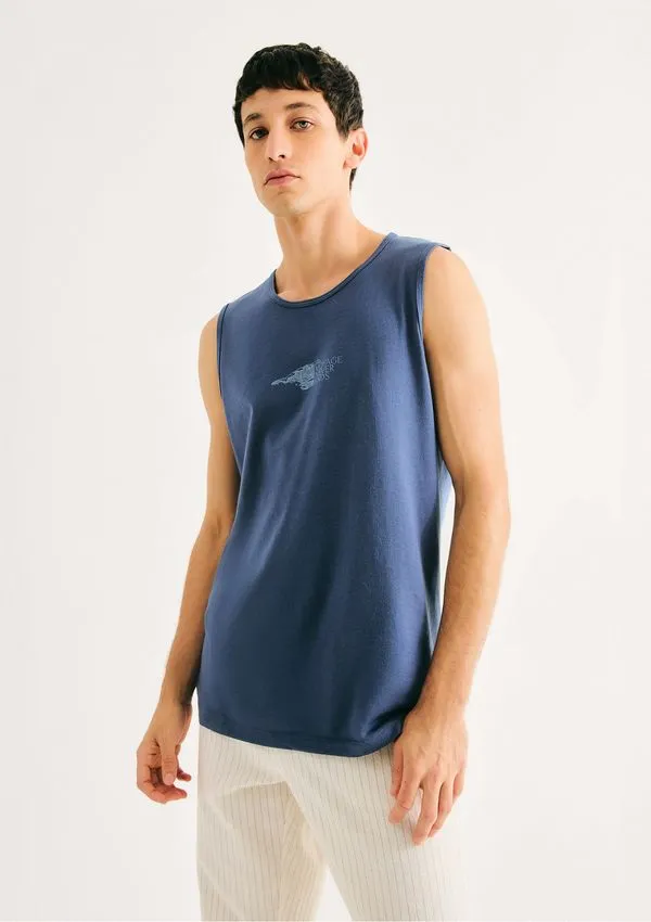 Regata Básica Masculina Slim Em Malha - Azul G