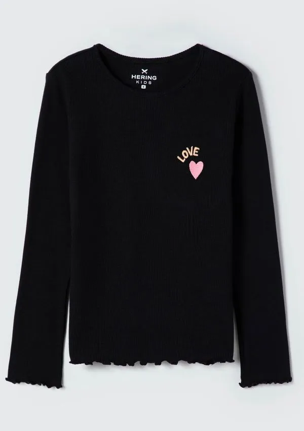 Blusa Infantil Menina Manga Longa Em Ribana - Preto 004