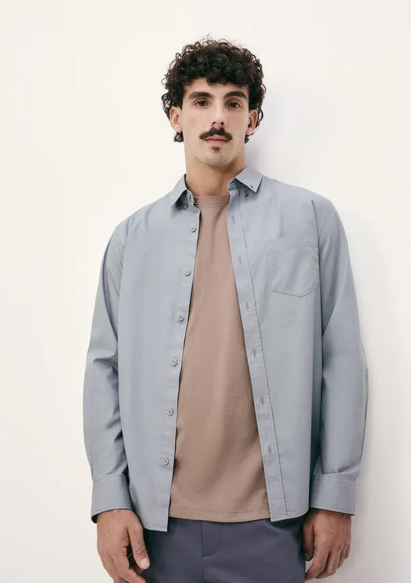 Camisa Básica Masculina Manga Longa Slim - Cinza M