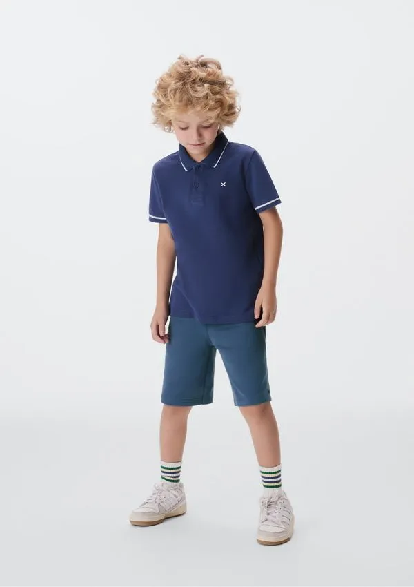 Camisa Polo Básica Menino De Algodão Com Bordado - Azul 005