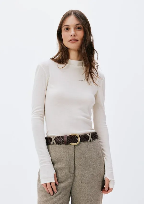 Blusa Feminina Manga Longa Gola Alta - Creme M