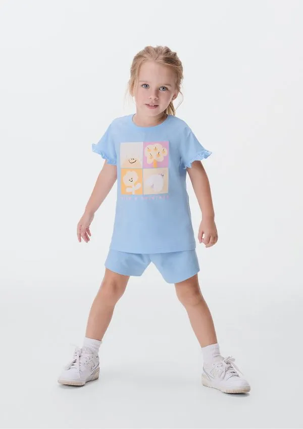 Conjunto Curto Infantil Menina Toddler Estampado - Azul 004