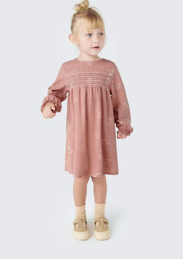 Vestido Infantil Toddler Manga Longa - Rosa 002
