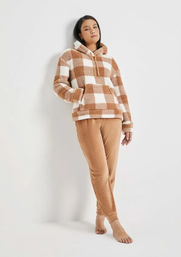 Pijama Longo Feminino Com Blusão - Marrom P