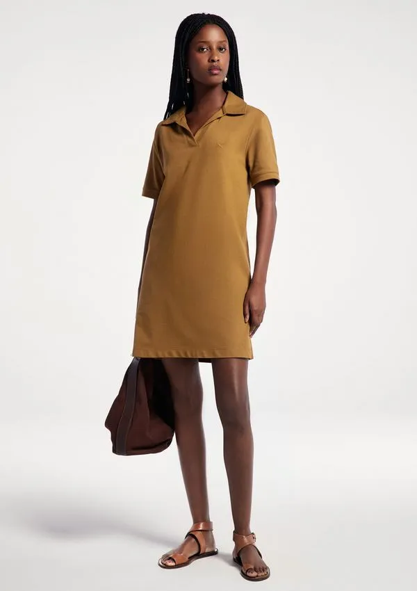Vestido Polo Em Malha Piquet - Bege XP