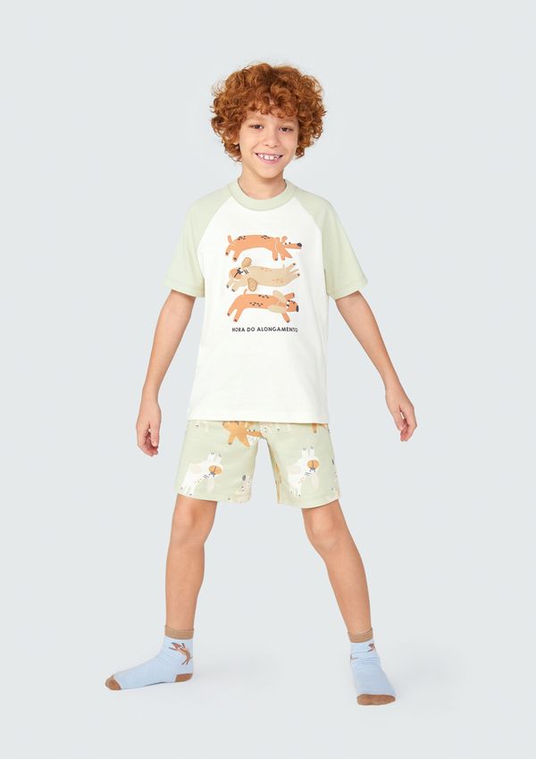 Pijama Curto Infantil Menino Com Aplique - Off white 002