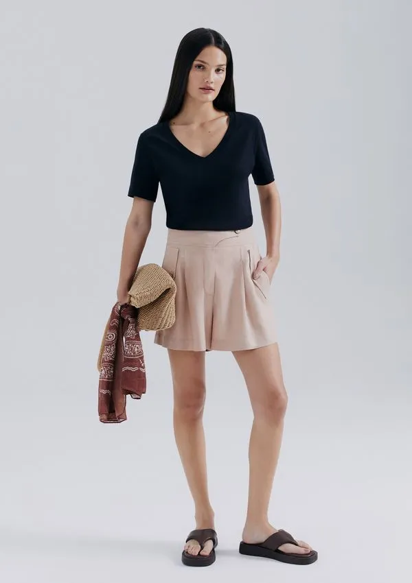 Shorts Feminino Com Linho - Bege 038