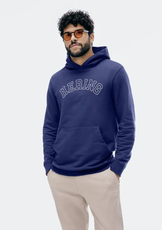 Blusão Masculino Comfort Com Bordado Em Moletom Peluciado - Azul G