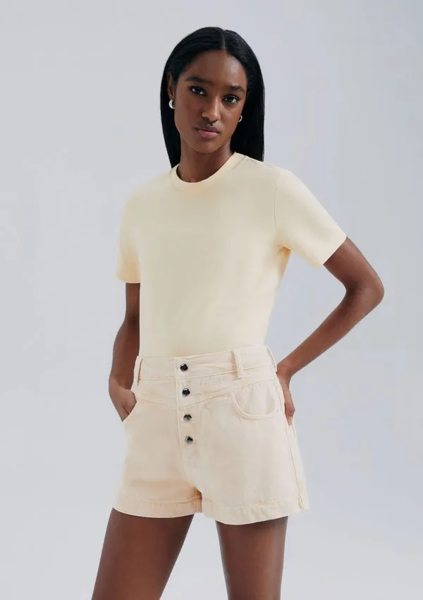 Shorts De Sarja Feminino Estonado - Amarelo 042