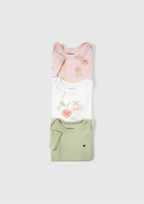 Kit Com 3 Bodies Bebê Menina Em Ribana - Multicolorido RN