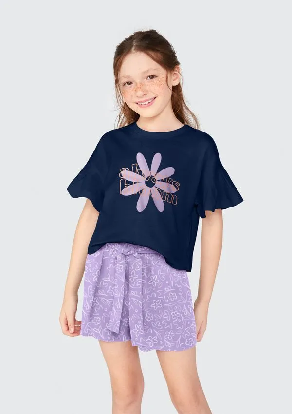 Conjunto Infantil Menina Curto Com Babados - Azul 008