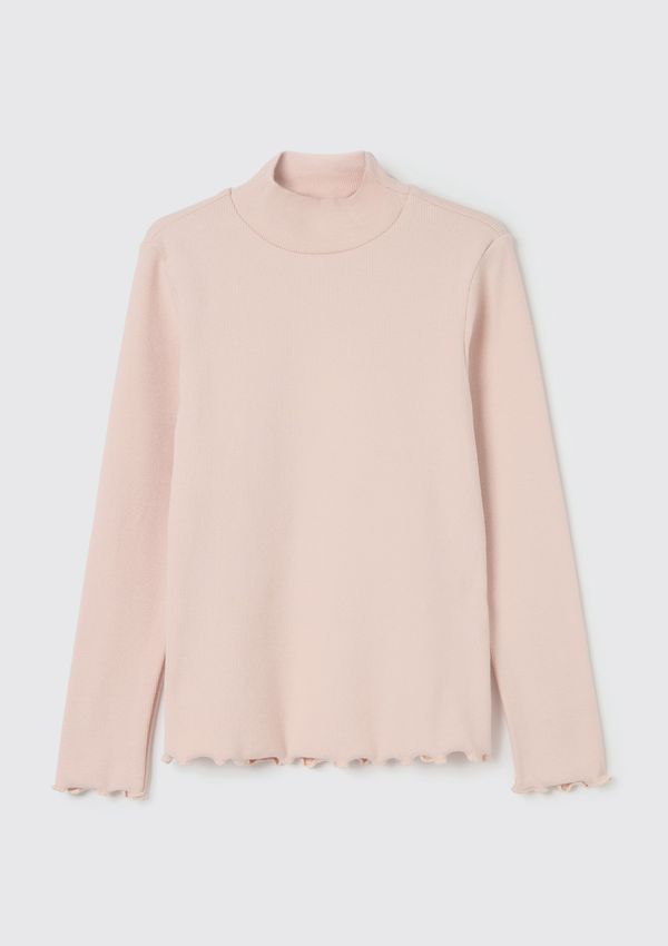 Blusa Básica Infantil Menina Manga Longa Com Gola Alta Em Ribana - Rosa 008
