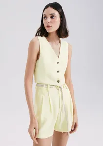 Colete Feminino Cropped Em Viscose - Amarelo P