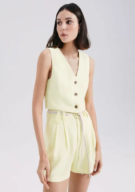 Colete Feminino Cropped Em Viscose - Amarelo P
