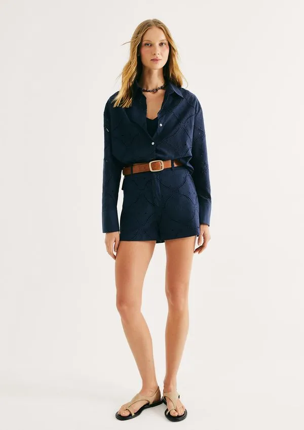 Shorts Feminino Cintura Média Em Laise - Azul 036