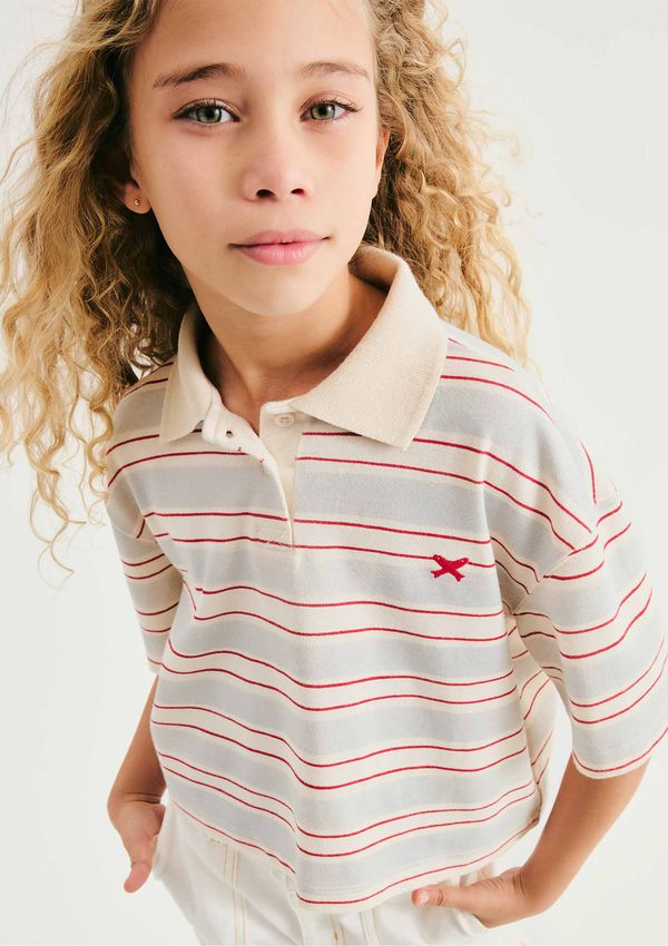 Camisa Polo Infantil Menina Cropped Listrada - Creme 008