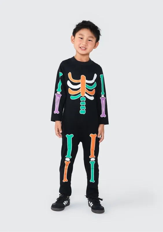 Macacão Longo Infantil Unissex Esqueleto - Preto 006