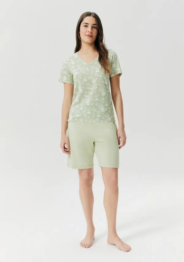 Pijama Curto Feminino Estampado - Verde G