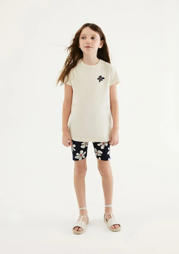 Conjunto Infantil Menina Curto Com Estampa - Creme 016