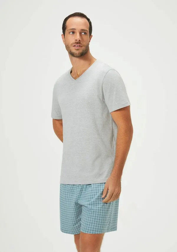 Pijama Curto Masculino Com Samba Canção - Azul XG